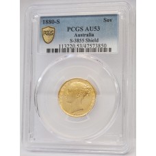 AUSTRALIA 1880 . ONE 1 SOVEREIGN . SYDNEY . GOLD . SLABBED